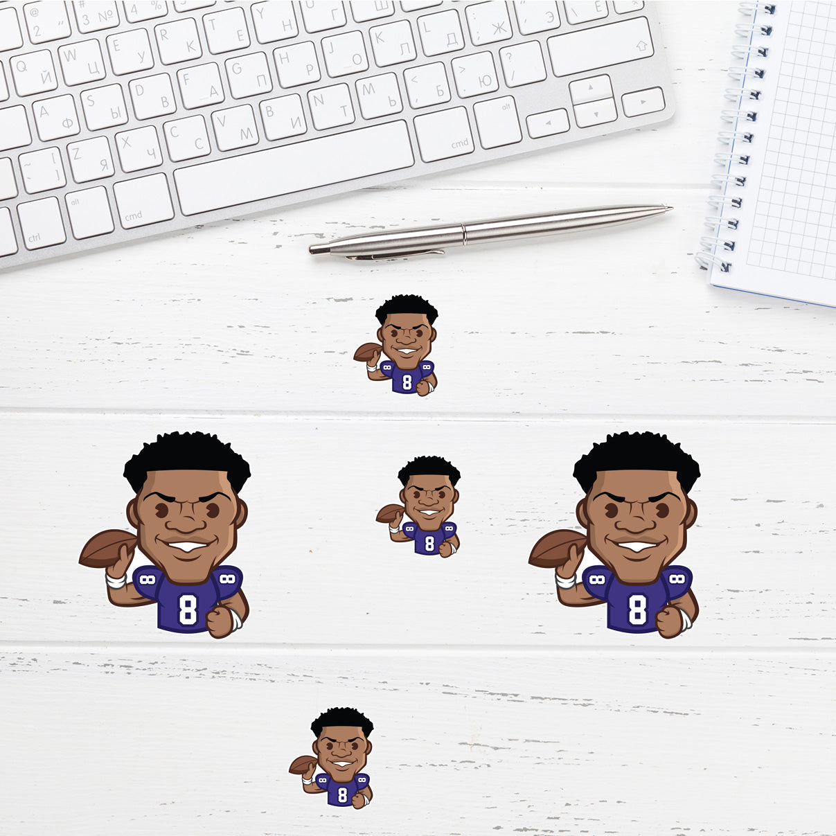 Lamar Jackson - 5 Emoji Minis (Mixed Sizes) - Official NFLPA - Baltimore Ravens - Reusable Vinyl Decals