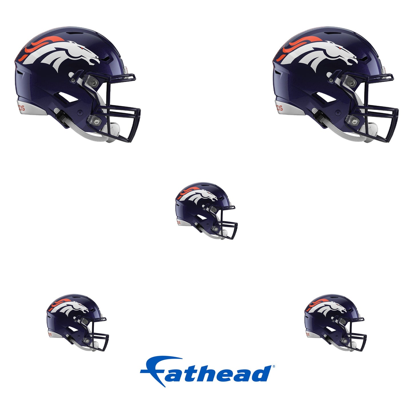Denver Broncos - 5 Helmet Minis (Mixed Sizes) - Official NFL - Reusable Vinyl Decals