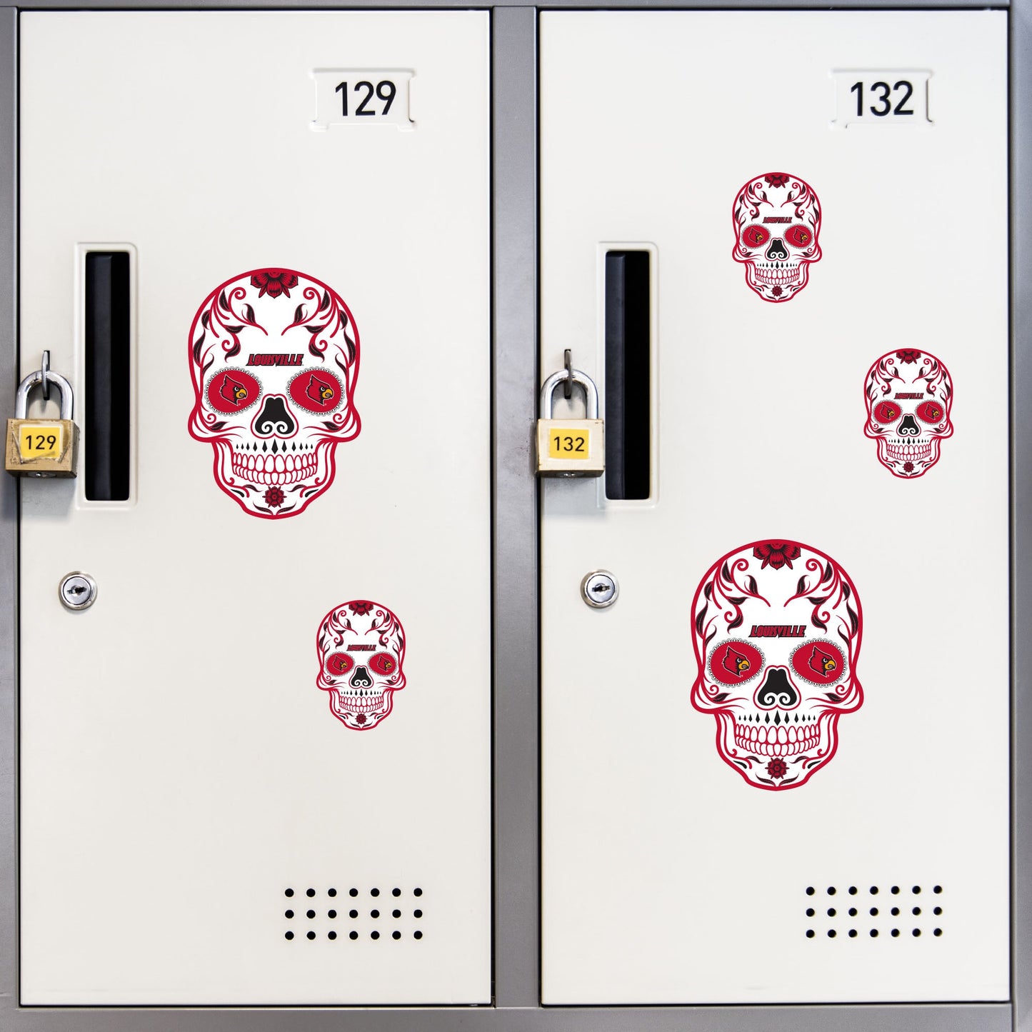 Louisville Cardinals - 5 Sugar Skull Logo Minis (Mixed Sizes) - Official NCAA - Reusable Vinyl Decals