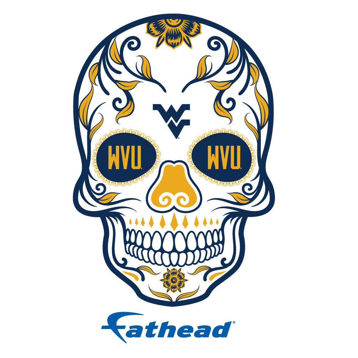 West Virginia Mountaineers - 5 Sugar Skull Logo Minis (Mixed Sizes) - Official NCAA - Reusable Vinyl Decals