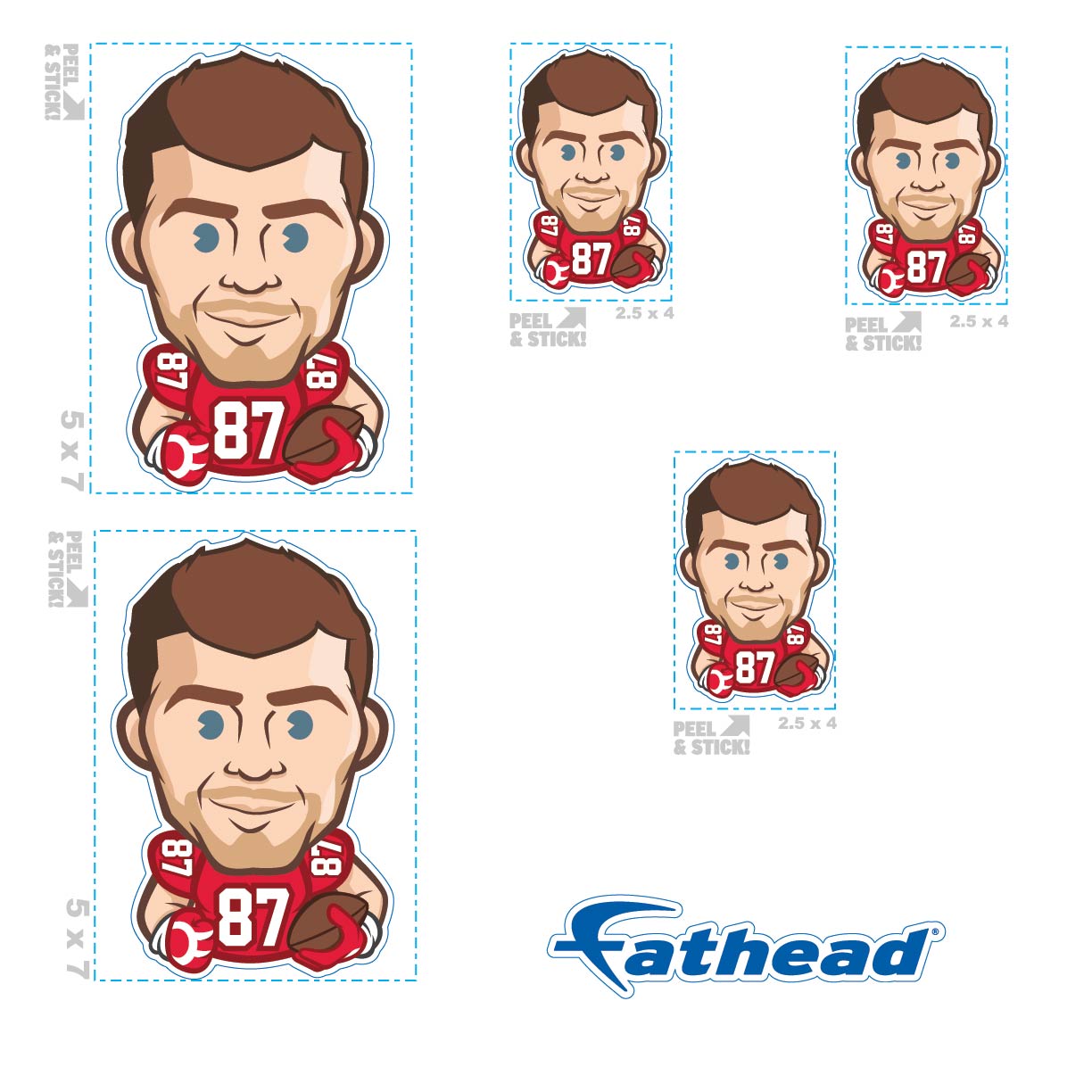 Travis Kelce - 5 Emoji Minis (Mixed Sizes) - Official NFLPA - Kansas City Chiefs - Reusable Vinyl Decals