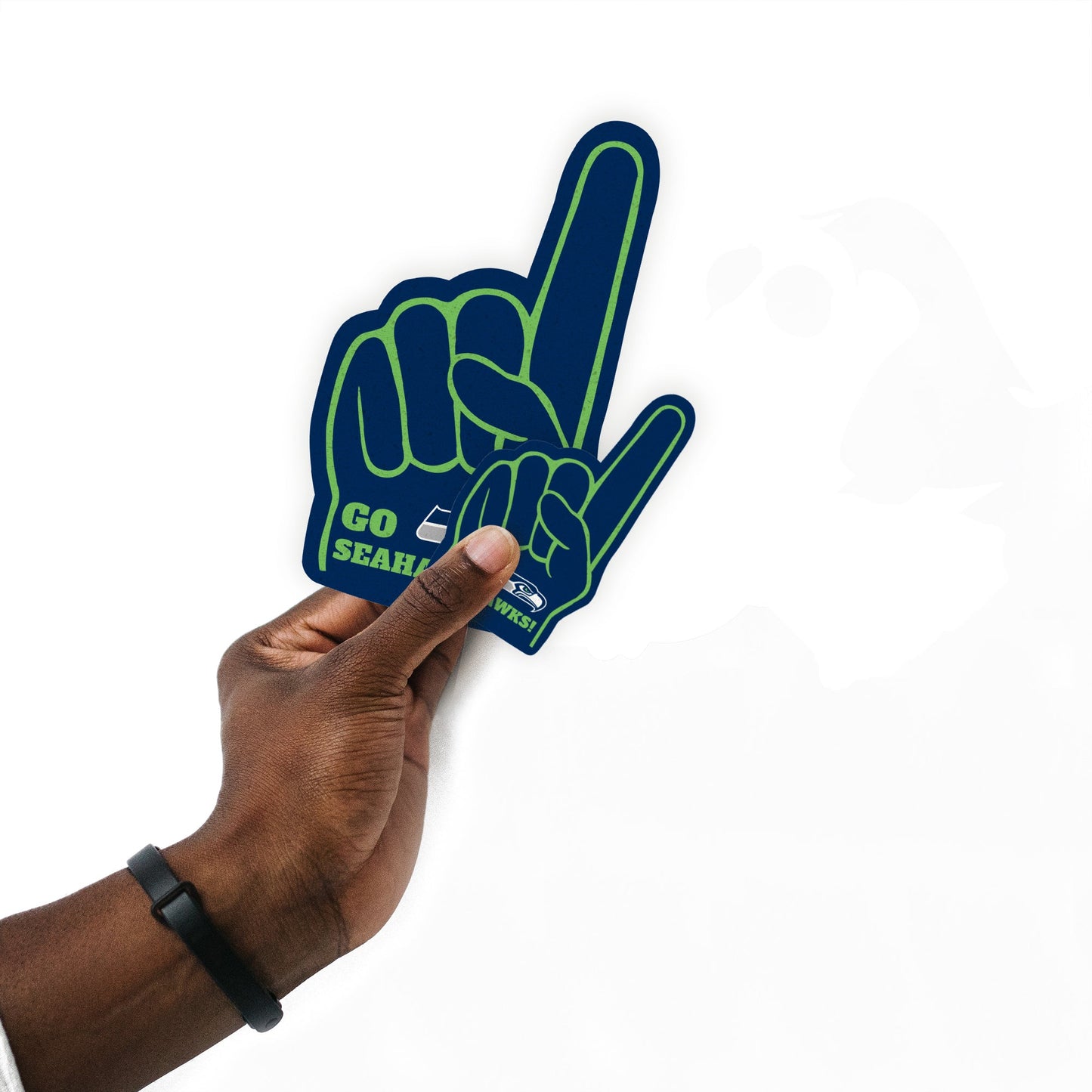 Seattle Seahawks - 4 Foam Finger Minis (Mixed Sizes) - Official NFL - Reusable Vinyl Decals