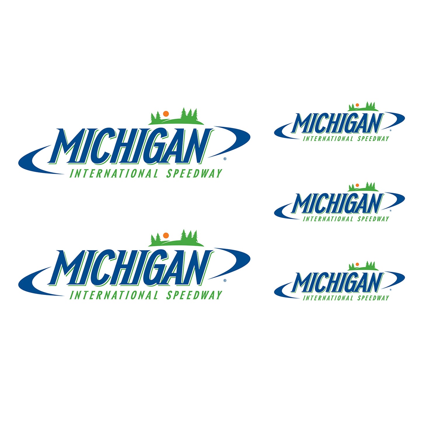 Michigan International Speedway - 5 Logo Minis (Mixed Sizes) - Official NASCAR - Reusable Vinyl Decals