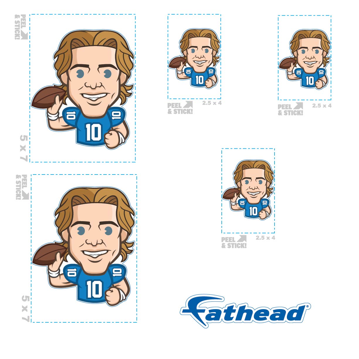 Justin Herbert - 5 Emoji Minis (Mixed Sizes) - Official NFLPA - Los Angeles Chargers - Reusable Vinyl Decals