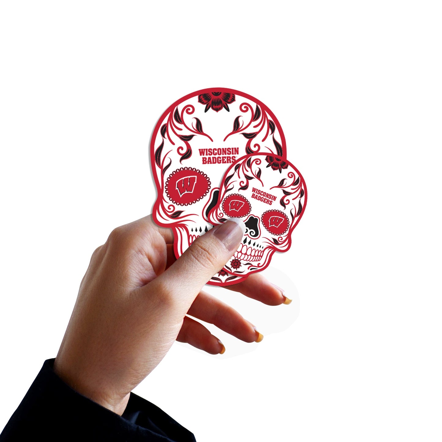 Wisconsin Badgers - 5 Sugar Skull Logo Minis (Mixed Sizes) - Official NCAA - Reusable Vinyl Decals