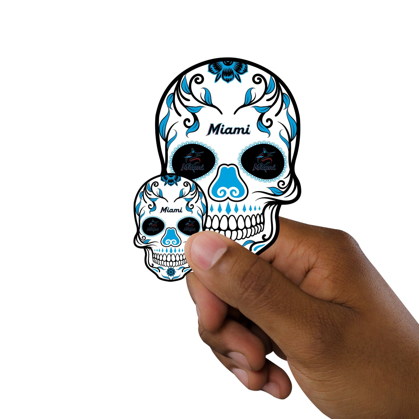 Miami Marlins - 5 Sugar Skull Logo Minis (Mixed Sizes) - Official MLB - Reusable Vinyl Decals