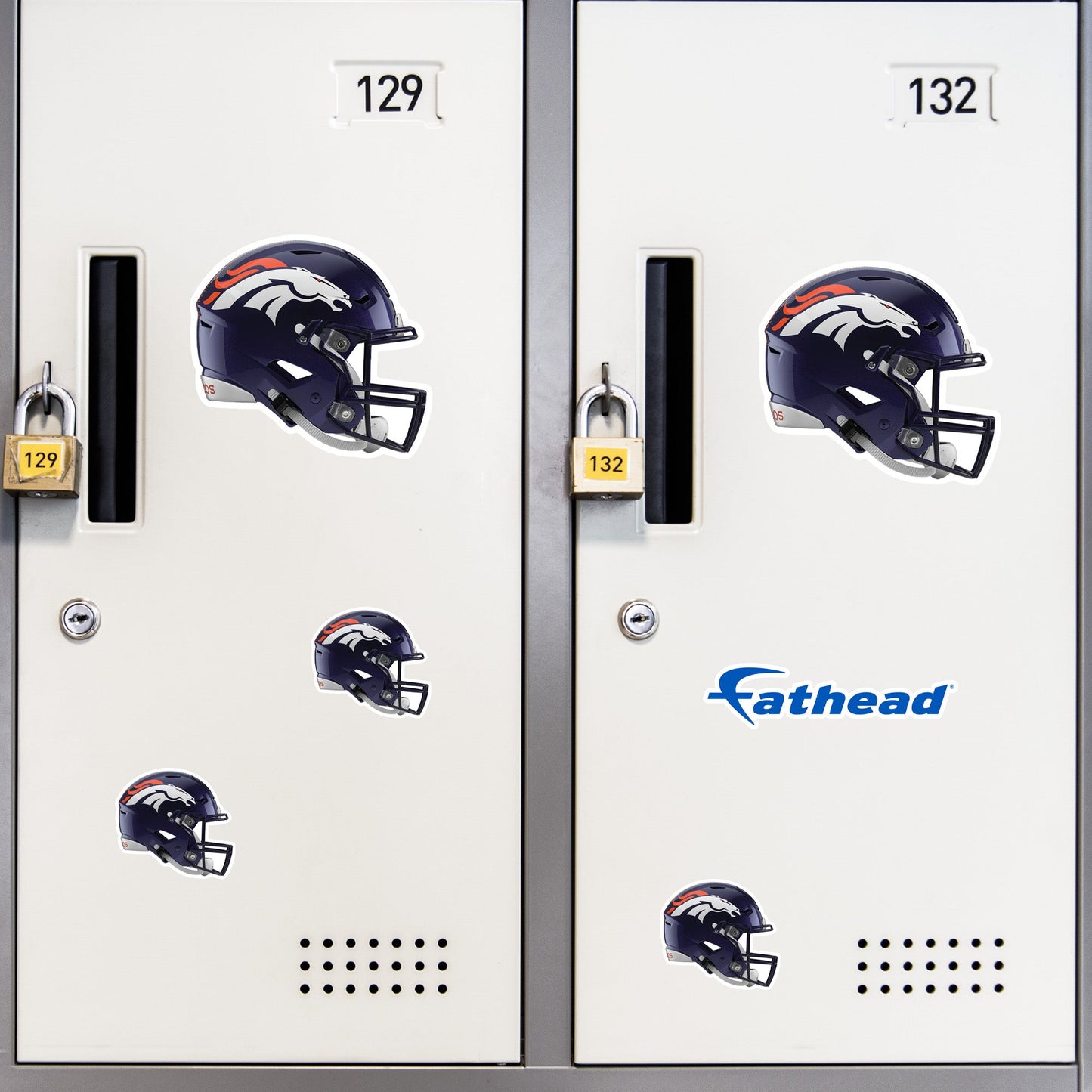 Denver Broncos - 5 Helmet Minis (Mixed Sizes) - Official NFL - Reusable Vinyl Decals