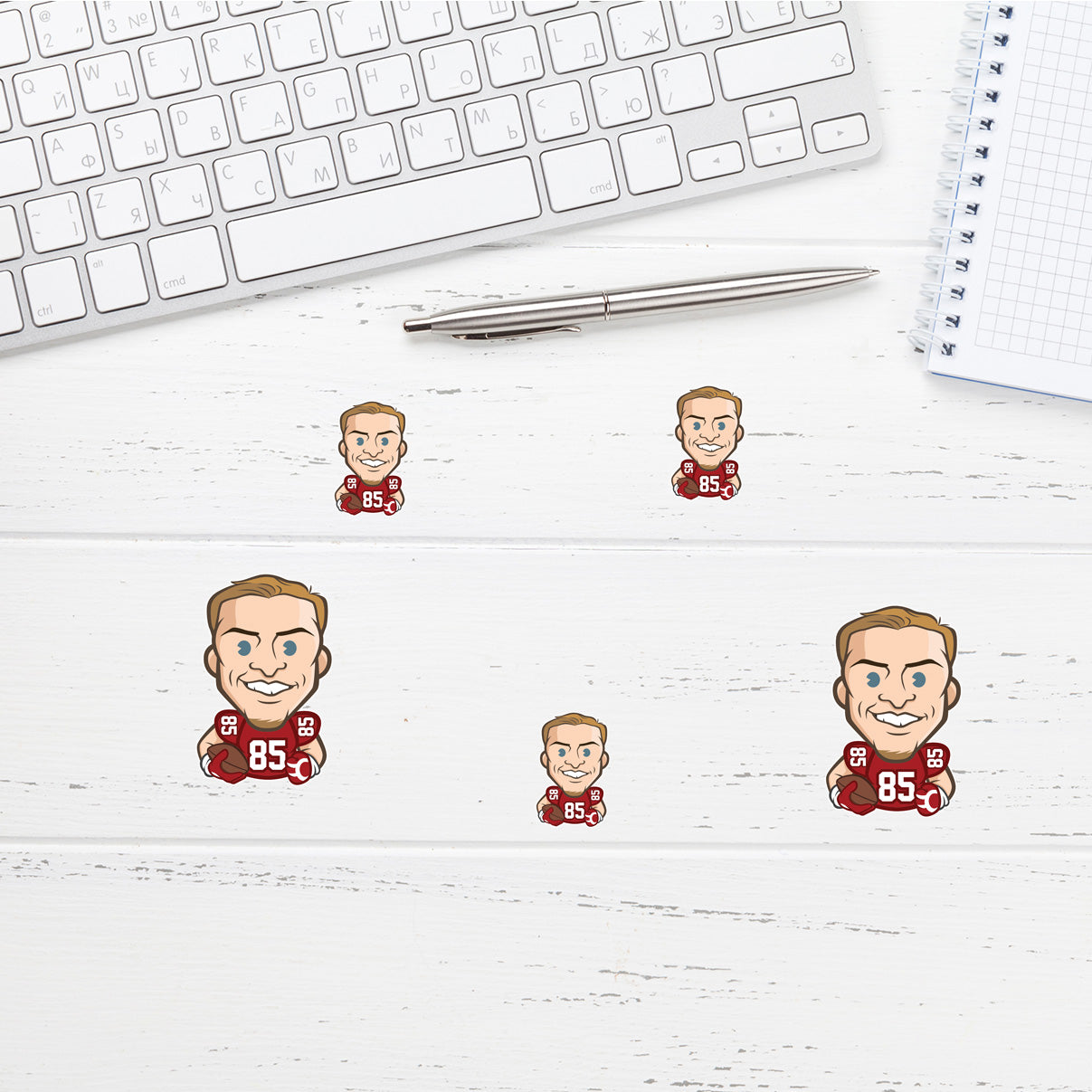 George Kittle - 5 Emoji Minis (Mixed Sizes) - Official NFLPA - San Francisco 49ers - Reusable Vinyl Decals