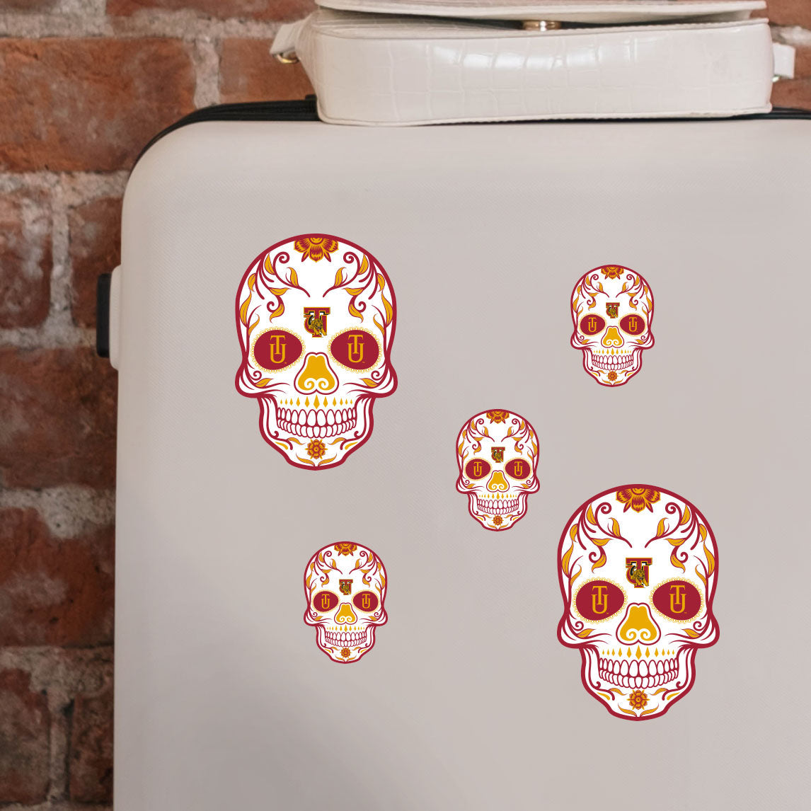 Tuskegee Golden Tigers - 5 Sugar Skull Logo Minis (Mixed Sizes) - Official NCAA - Reusable Vinyl Decals