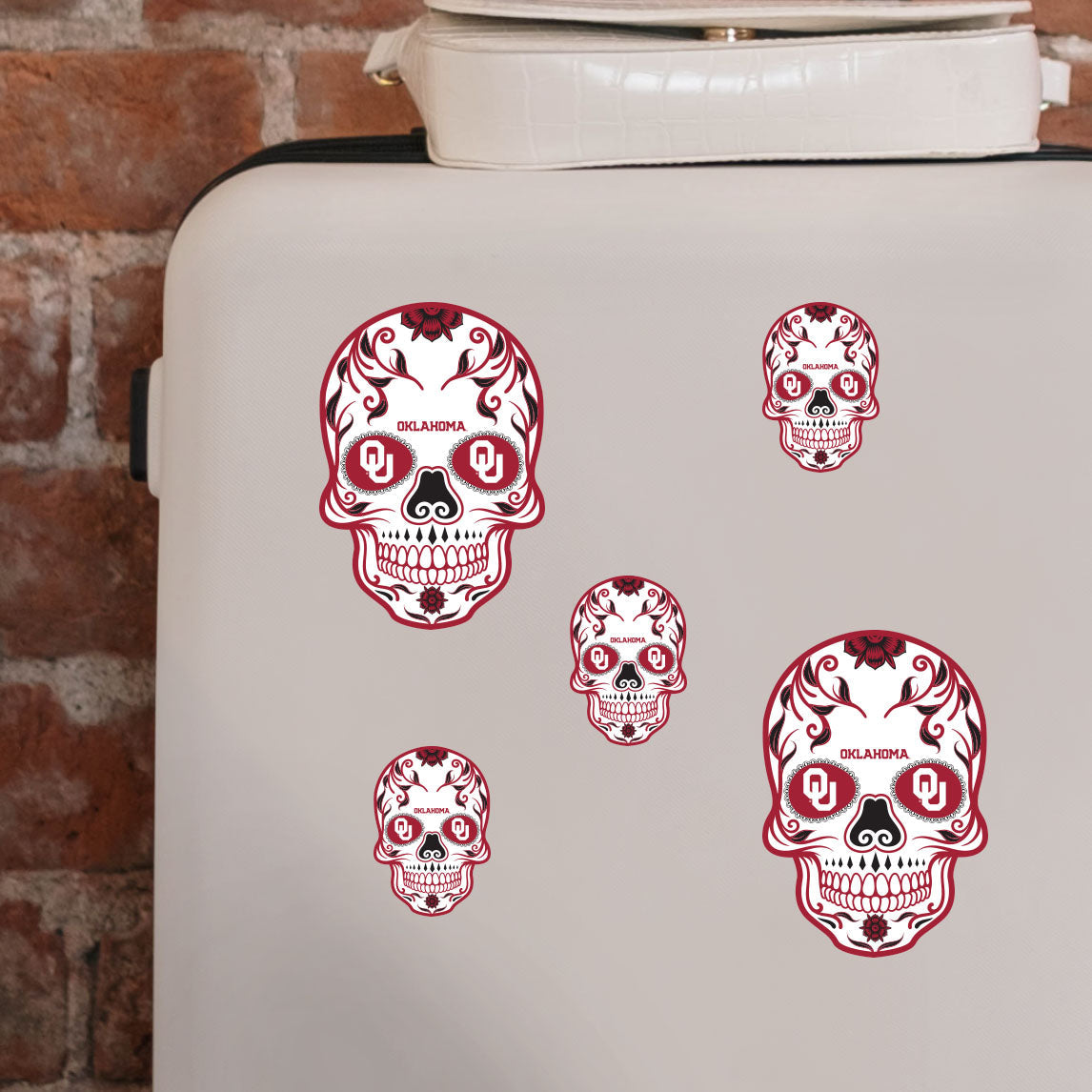 Oklahoma Sooners - 5 Sugar Skull Logo Minis (Mixed Sizes) - Official NCAA - Reusable Vinyl Decals