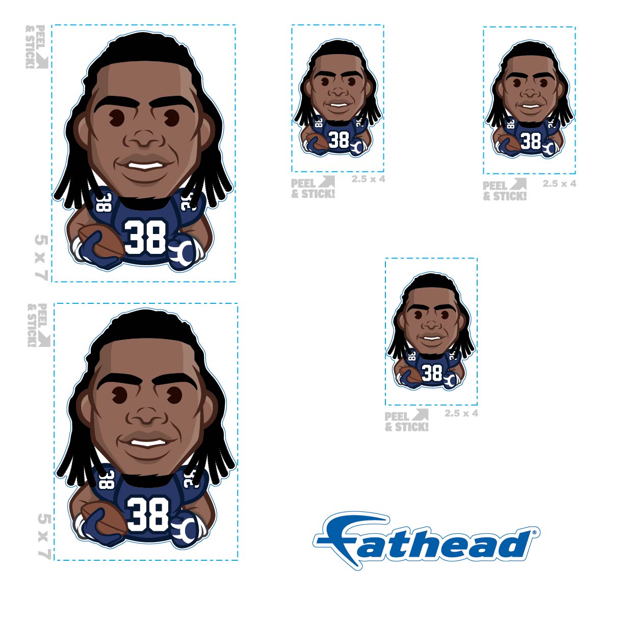 Rhamondre Stevenson - 5 Emoji Minis (Mixed Sizes) - Official NFLPA - New England Patriots - Reusable Vinyl Decals