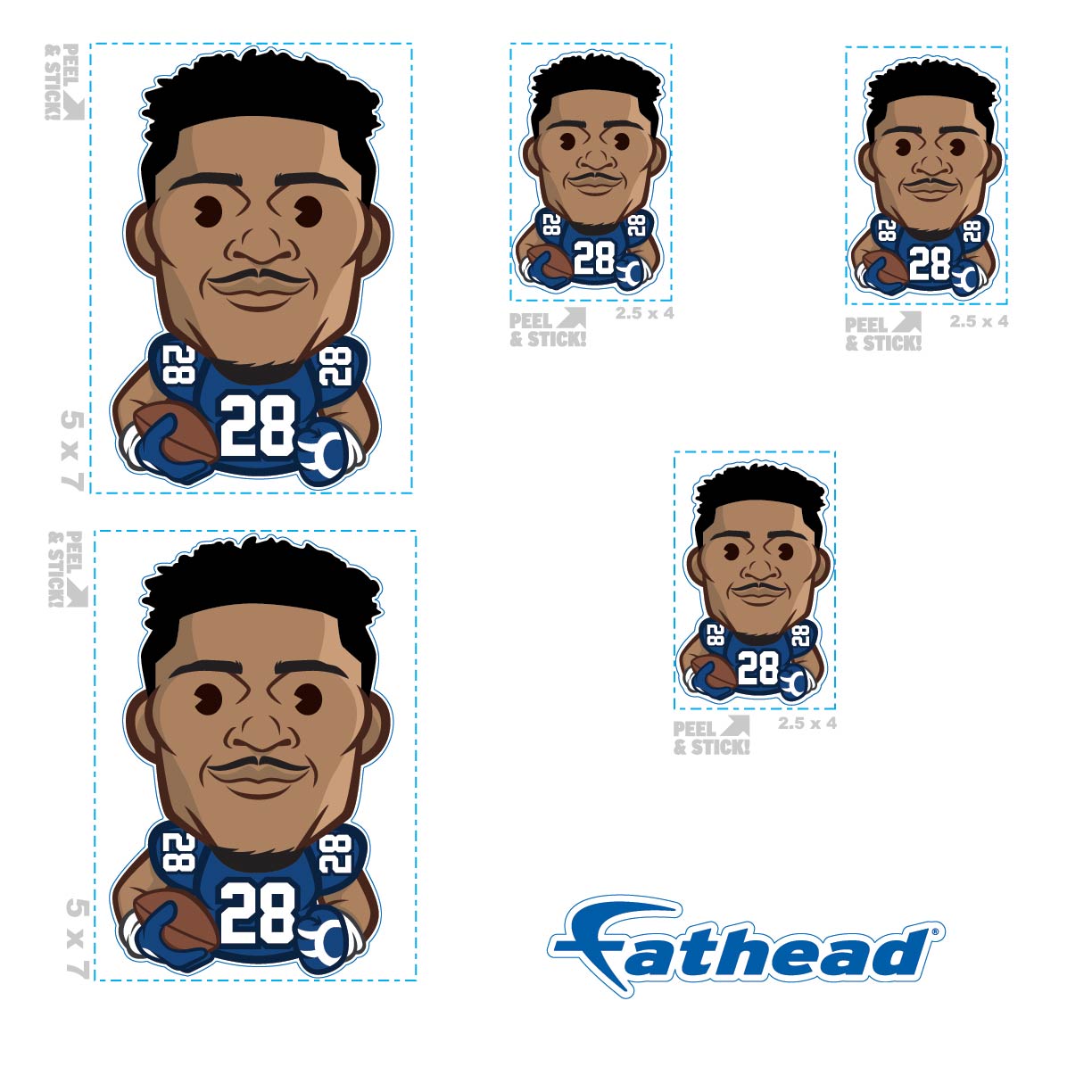 Jonathan Taylor - 5 Emoji Minis (Mixed Sizes) - Official NFLPA - Indianapolis Colts - Reusable Vinyl Decals