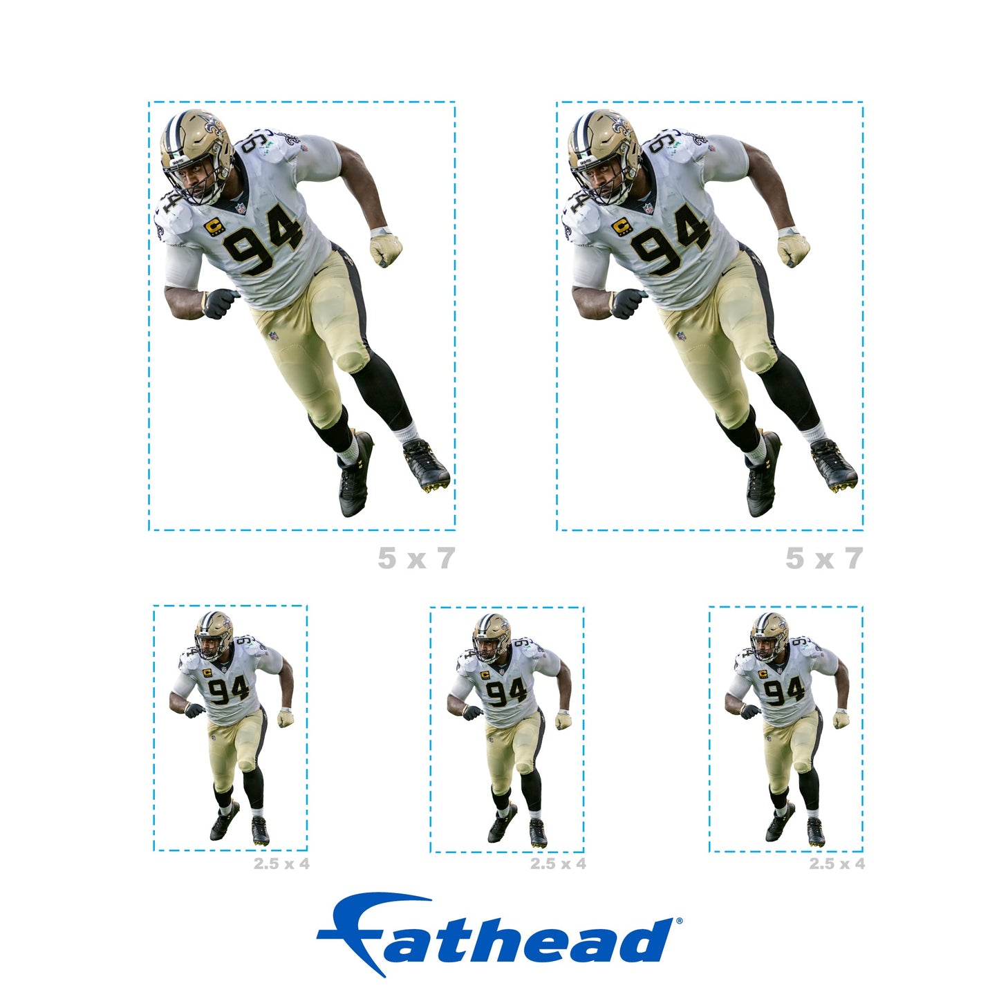 Cameron Jordan - 5 Minis (Mixed Sizes) - Official NFL - New Orleans Saints - Reusable Vinyl Decals