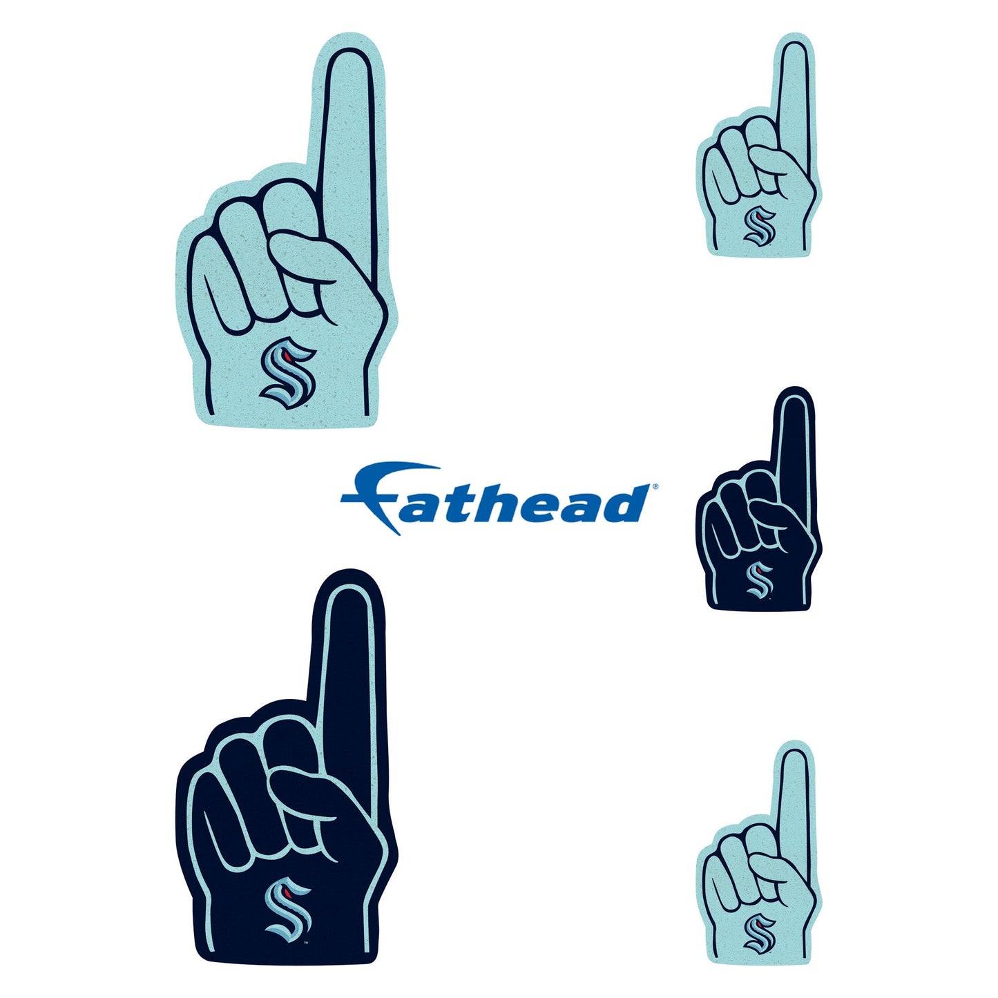 Seattle Kraken - 4 Foam Finger Minis (Mixed Sizes) - Official NHL - Reusable Vinyl Decals