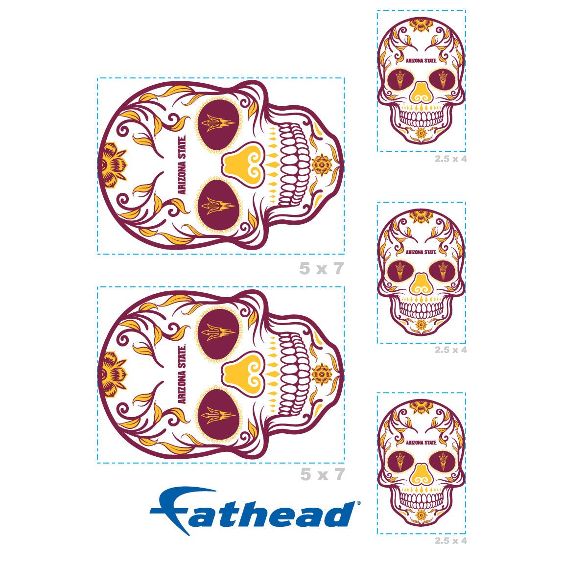 Arizona State Sun Devils - 5 Sugar Skull Logo Minis (Mixed Sizes) - Official NCAA - Reusable Vinyl Decals