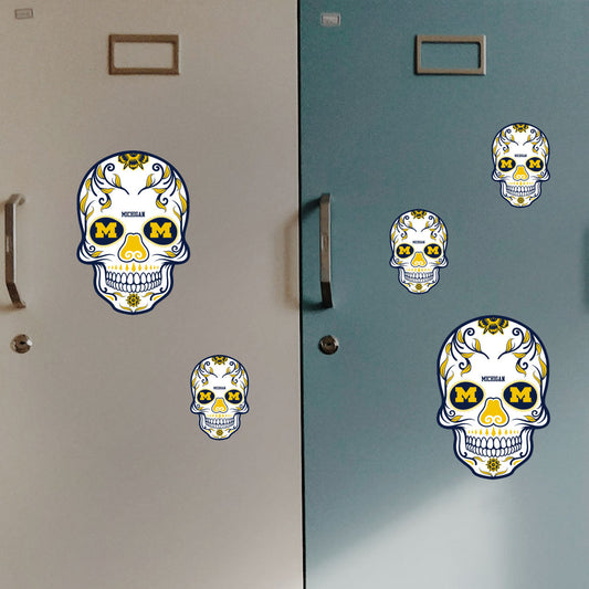 Michigan Wolverines - 5 Sugar Skull Logo Minis (Mixed Sizes) - Official NCAA - Reusable Vinyl Decals