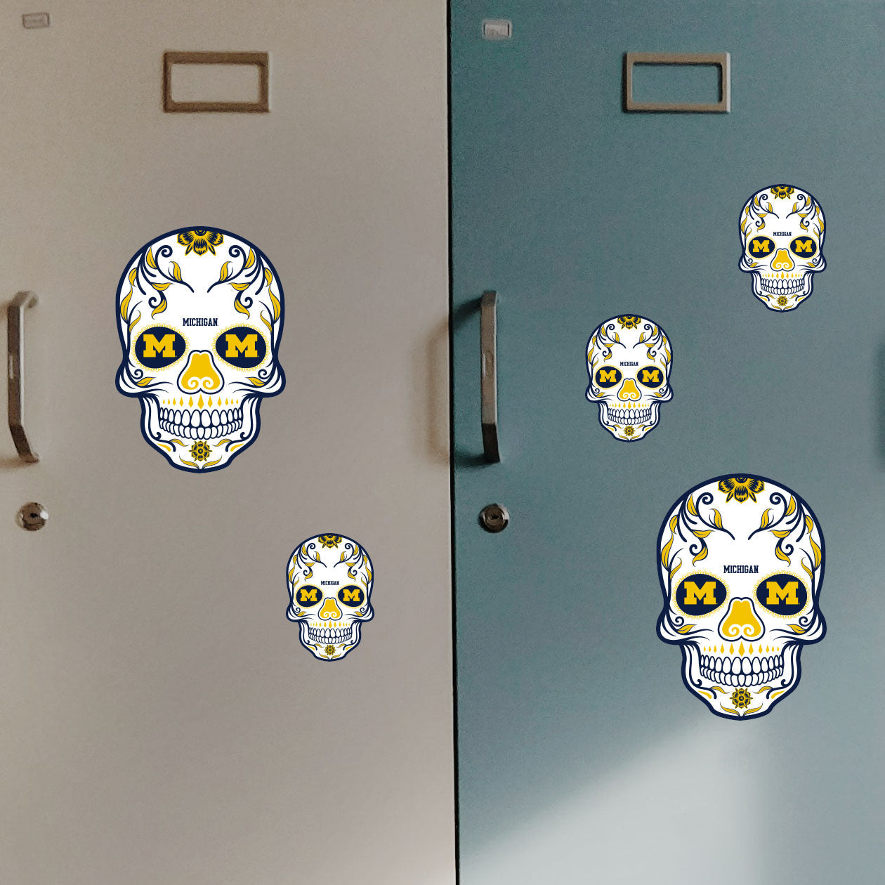 Michigan Wolverines - 5 Sugar Skull Logo Minis (Mixed Sizes) - Official NCAA - Reusable Vinyl Decals