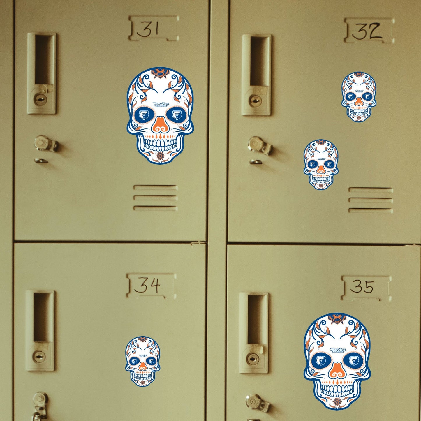 Morgan State Bears - 5 Sugar Skull Logo Minis (Mixed Sizes) - Official NCAA - Reusable Vinyl Decals