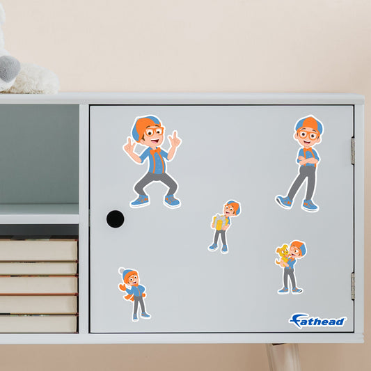 Blippi - 5 Character Minis (Mixed Sizes) - Official Blippi - Reusable Vinyl Decals