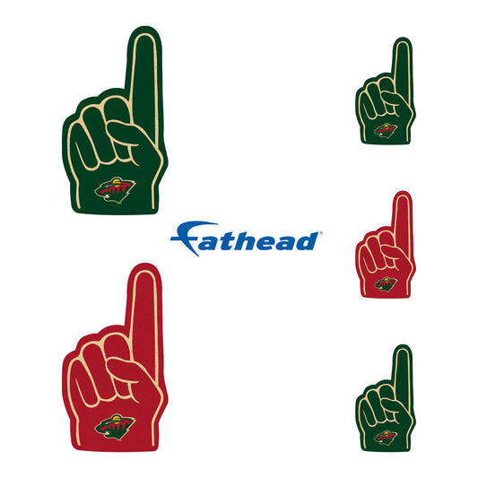 Minnesota Wild - 4 Foam Finger Minis (Mixed Sizes) - Official NHL - Reusable Vinyl Decals
