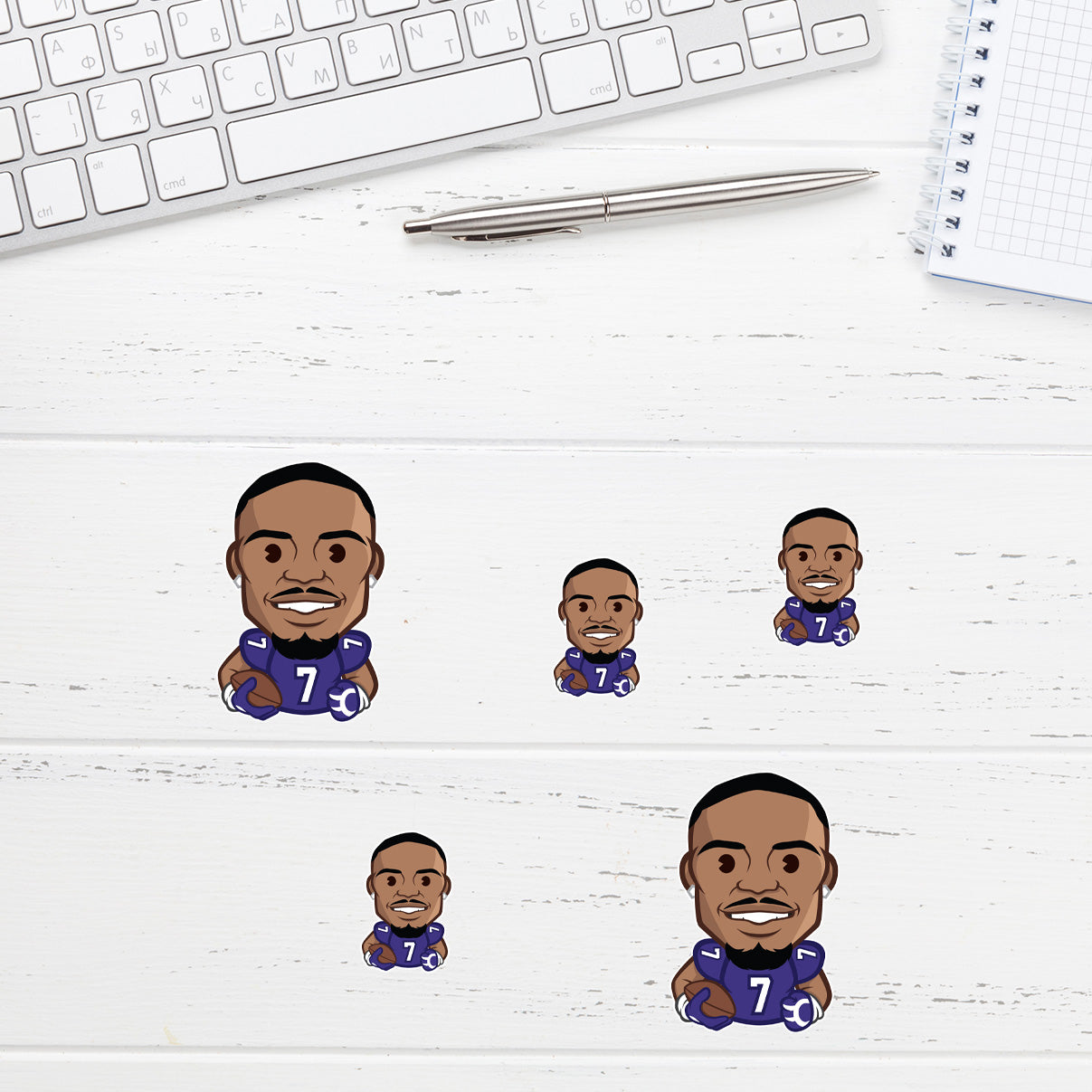 Rashod Bateman - 5 Emoji Minis (Mixed Sizes) - Official NFLPA - Baltimore Ravens - Reusable Vinyl Decals