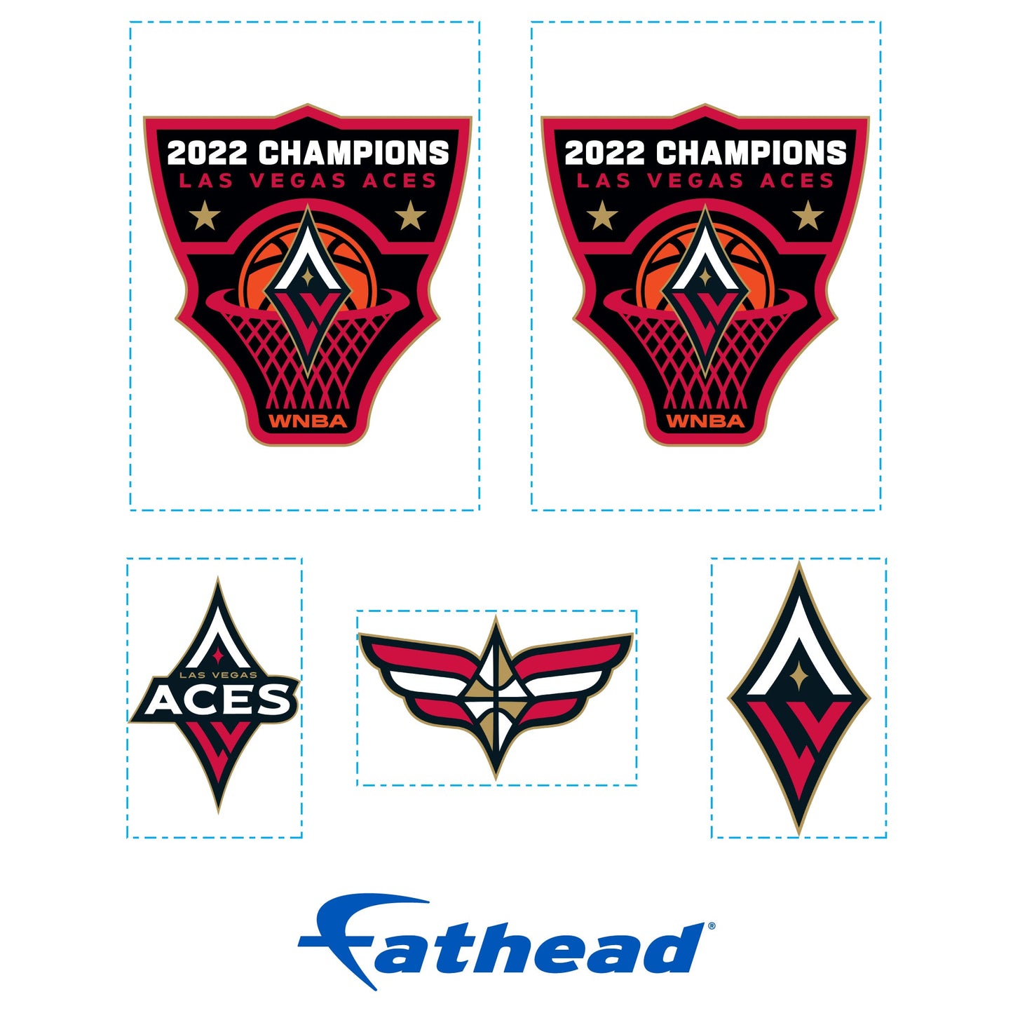 Las Vegas Aces - 5 Logo Minis (Mixed Sizes) - Official WNBA - 2022 Champions - Reusable Vinyl Decals