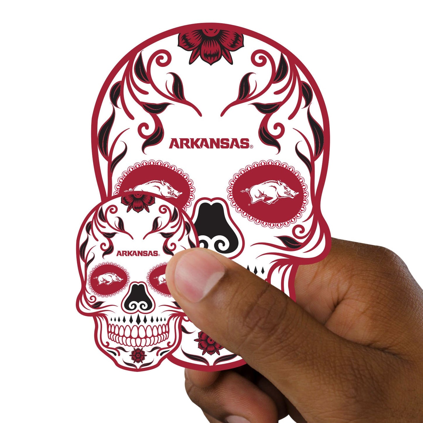 Arkansas Razorbacks - 5 Sugar Skull Logo Minis (Mixed Sizes) - Official NCAA - Reusable Vinyl Decals