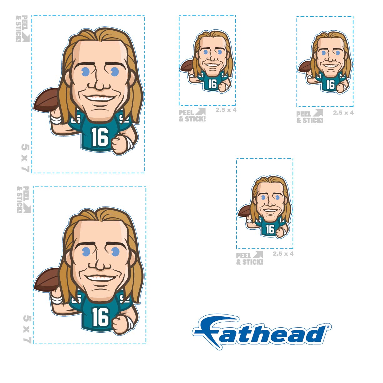 Trevor Lawrence - 5 Emoji Minis (Mixed Sizes) - Official NFLPA - Jacksonville Jaguars - Reusable Vinyl Decals
