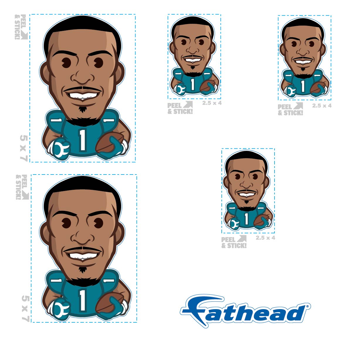 Travis Etienne Jr. - 5 Emoji Minis (Mixed Sizes) - Official NFLPA - Jacksonville Jaguars - Reusable Vinyl Decals