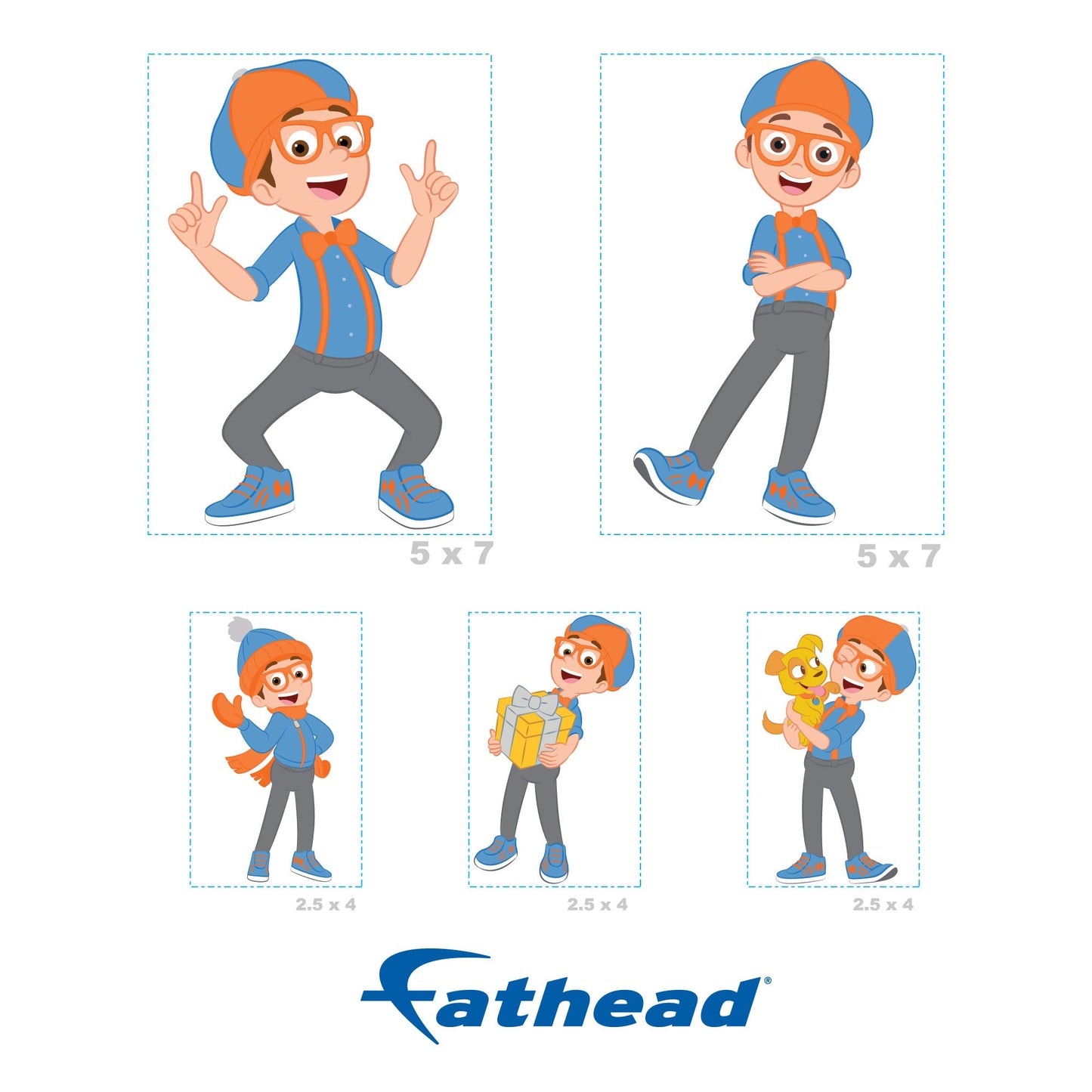 Blippi - 5 Character Minis (Mixed Sizes) - Official Blippi - Reusable Vinyl Decals