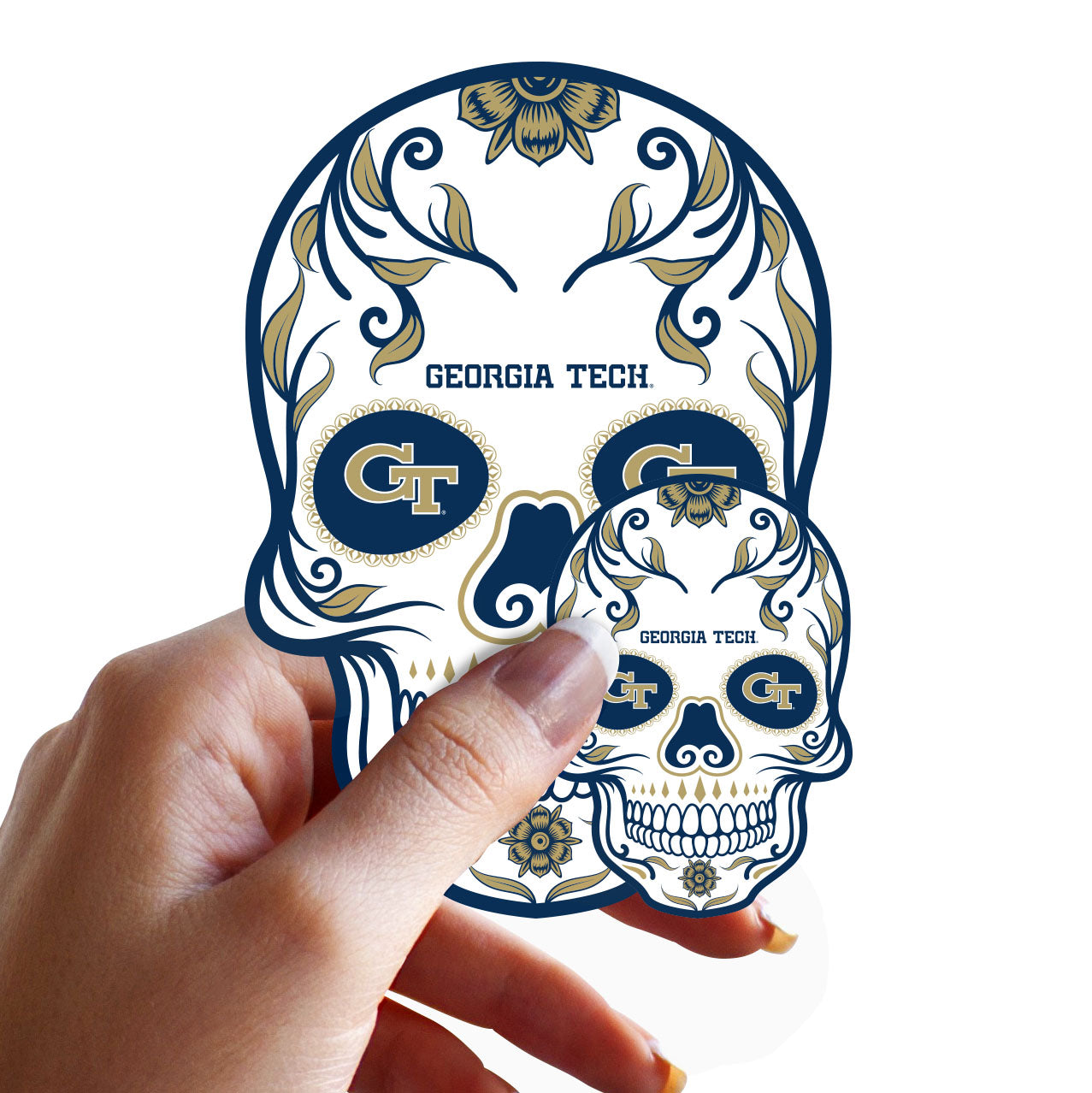 Georgia Tech Yellow Jackets - 5 Sugar Skull Logo Minis (Mixed Sizes) - Official NCAA - Reusable Vinyl Decals
