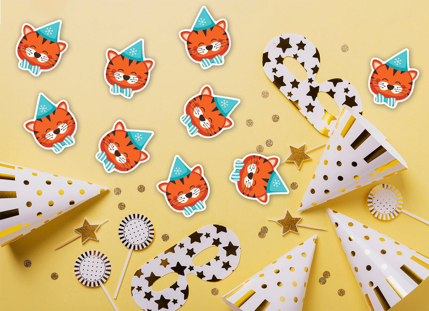 Sheet of 9 - Holiday:  Orange Cat  Minis   Cardstock Cutout  -      Big Head