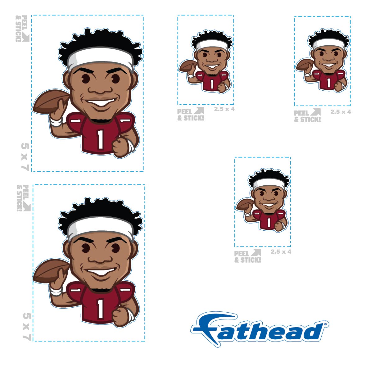 Kyler Murray - 5 Emoji Minis (Mixed Sizes) - Official NFLPA - Arizona Cardinals - Reusable Vinyl Decals