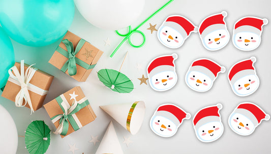 Sheet of 9 - Holiday:  Tiny Snowman  Minis   Cardstock Cutout  -      Big Head