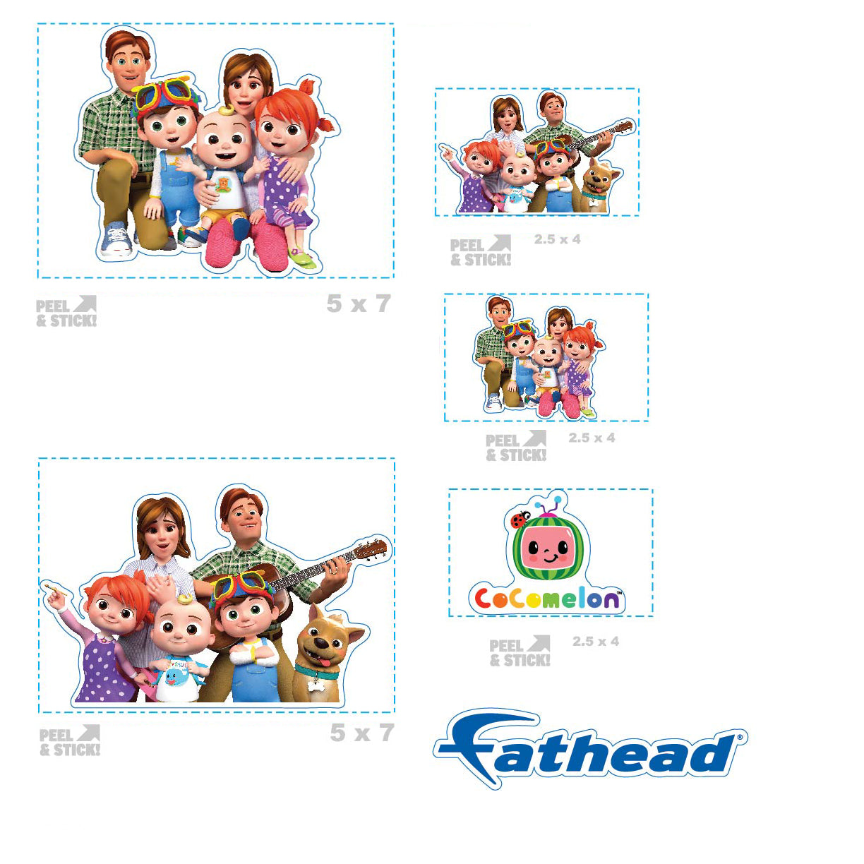 JJ - 5 Character Minis (Mixed Sizes) - Official CoComelon - Family - Reusable Vinyl Decals