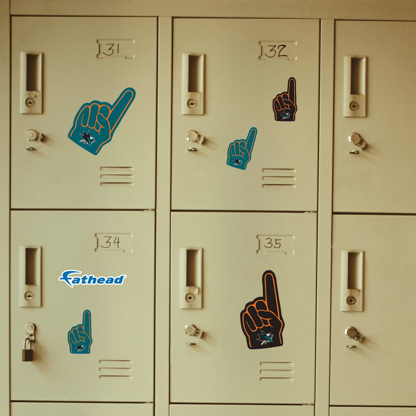 San Jose Sharks - 5 Foam Finger Minis (Mixed Sizes) - Official NHL - Reusable Vinyl Decals