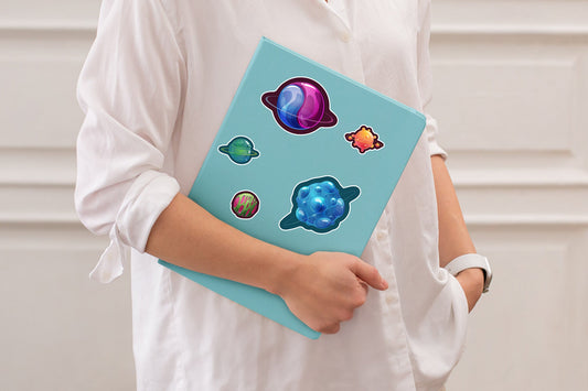 Sheet of 5 -Planets:  Neon Minis        -   Removable    Adhesive Decal