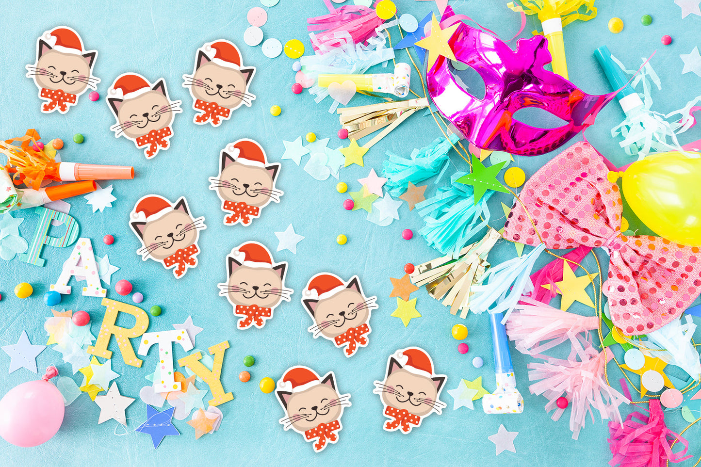 Sheet of 9 - Holiday:  Gray Cat  Minis   Cardstock Cutout  -      Big Head