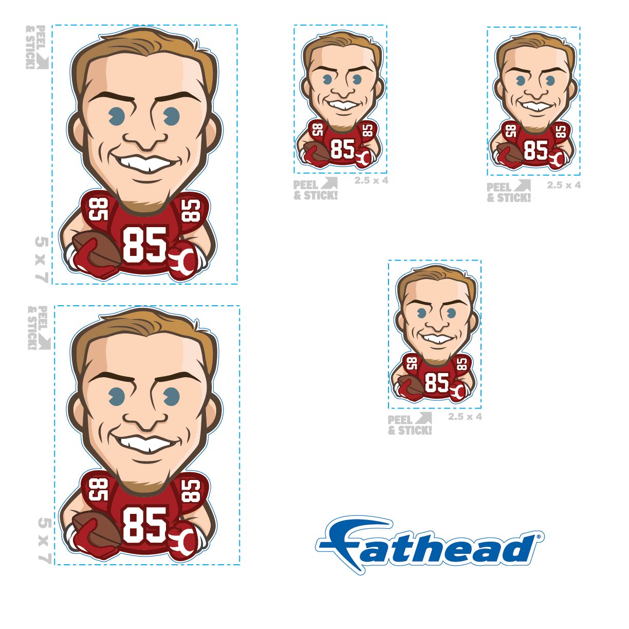 George Kittle - 5 Emoji Minis (Mixed Sizes) - Official NFLPA - San Francisco 49ers - Reusable Vinyl Decals