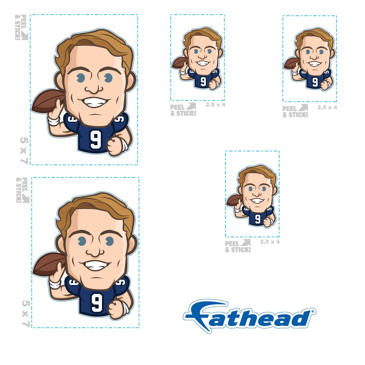 Matthew Stafford - 5 Emoji Minis (Mixed Sizes) - Official NFLPA - Los Angeles Rams - Reusable Vinyl Decals