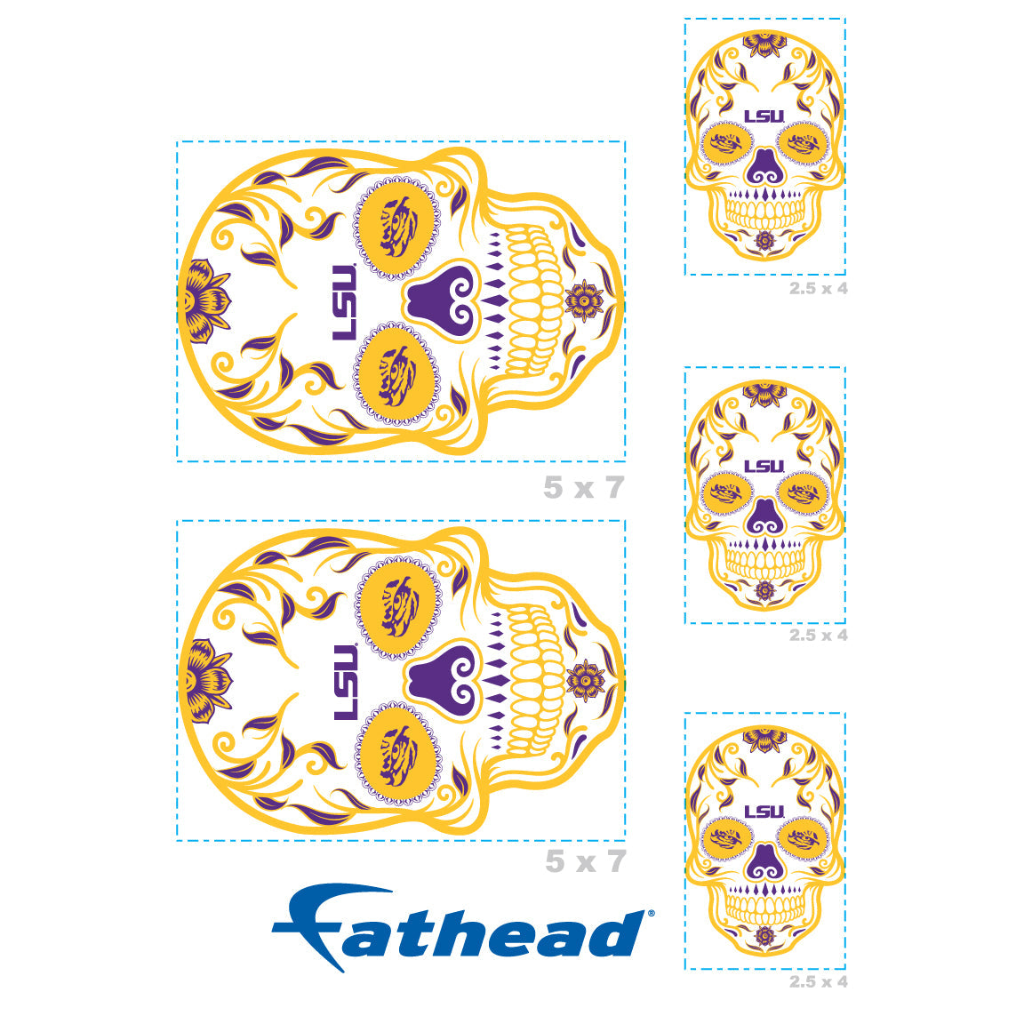 LSU Tigers - 5 Sugar Skull Logo Minis (Mixed Sizes) - Official NCAA - Reusable Vinyl Decals