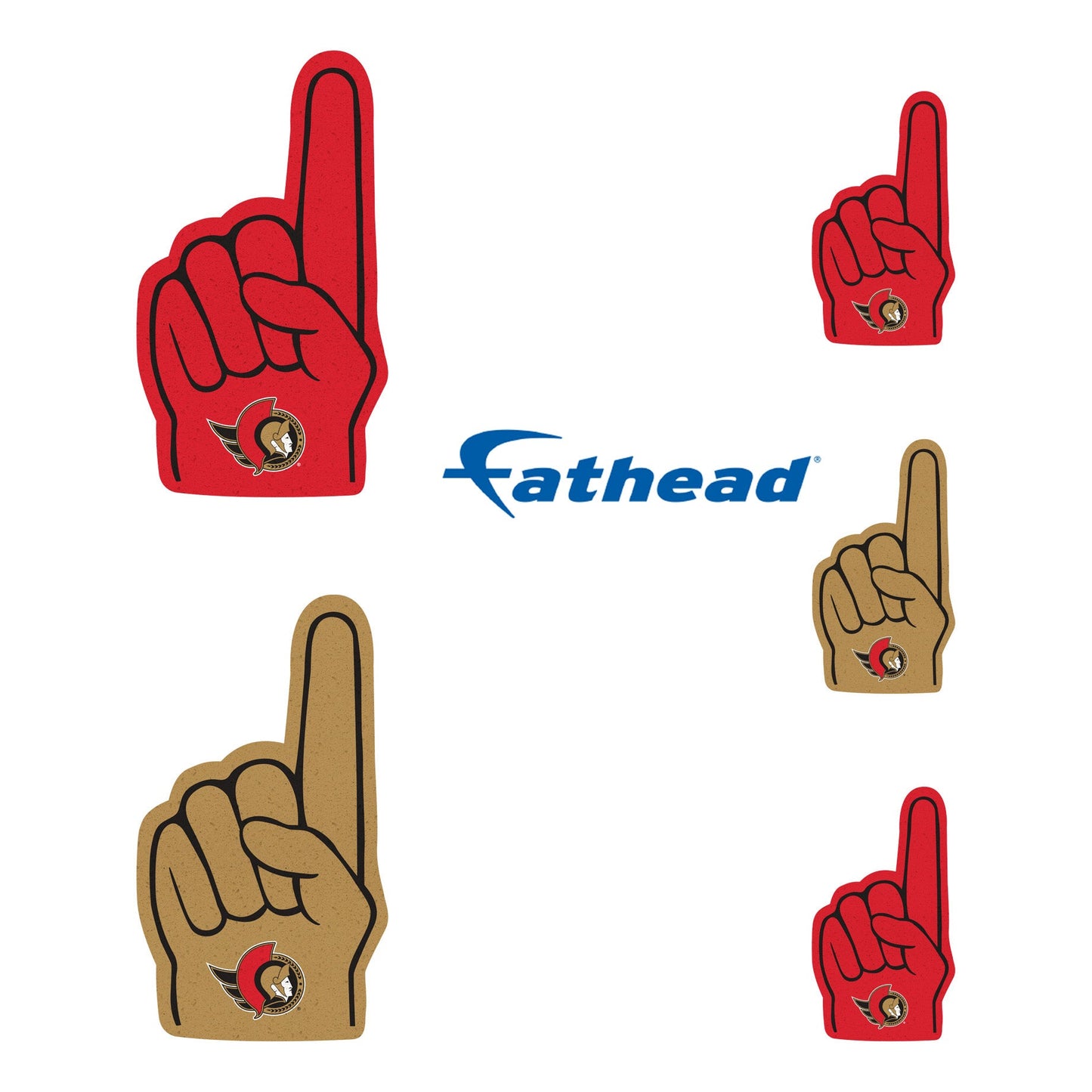 Ottawa Senators - 4 Foam Finger Minis (Mixed Sizes) - Official NHL - Reusable Vinyl Decals