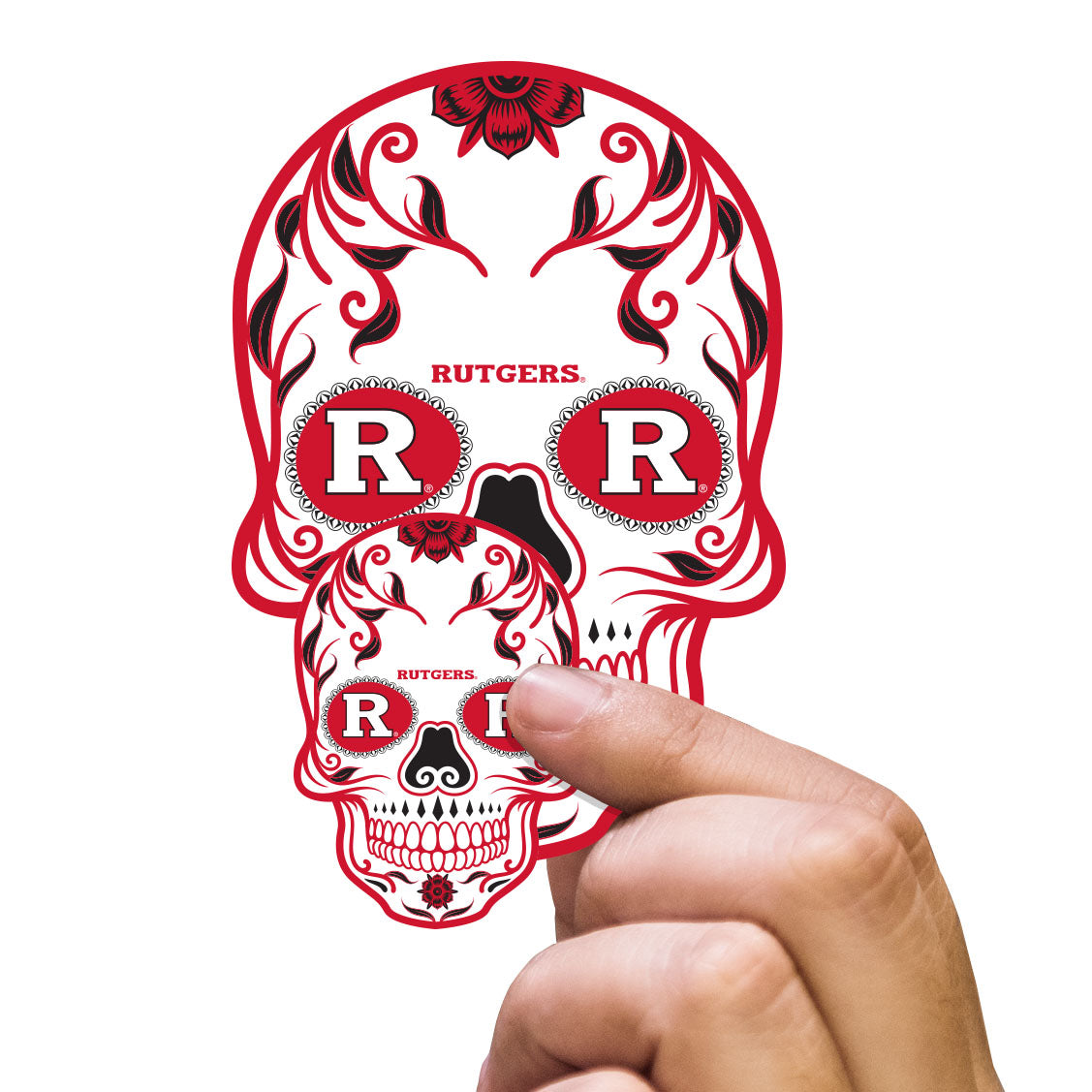 Rutgers Scarlet Knights - 5 Sugar Skull Logo Minis (Mixed Sizes) - Official NCAA - Reusable Vinyl Decals