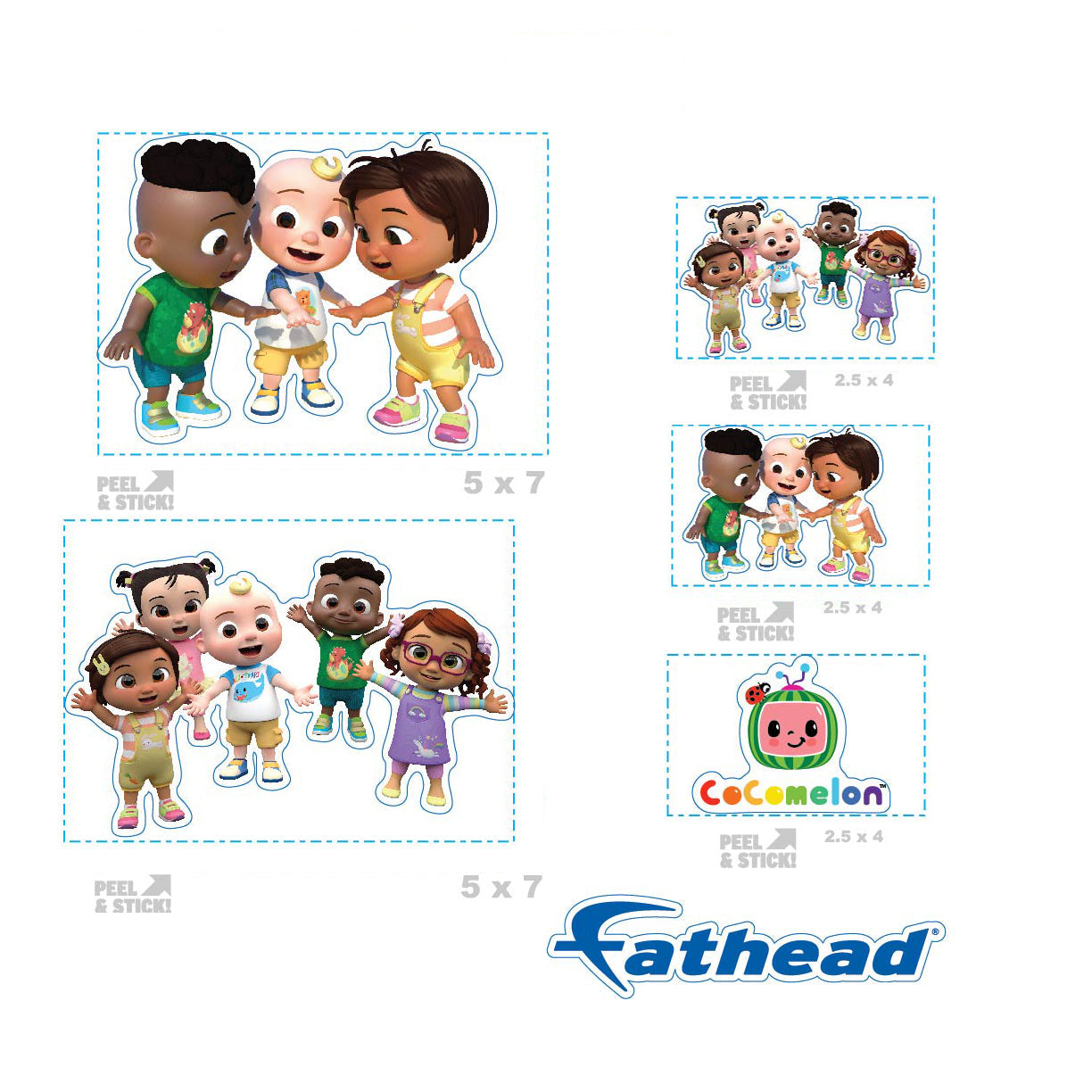 JJ - 5 Minis (Mixed Sizes) - Official CoComelon - Friends - Reusable Vinyl Decals
