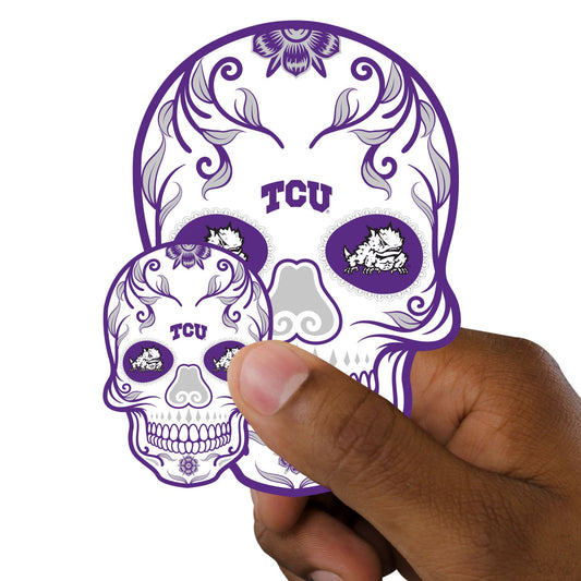 TCU Horned Frogs - 5 Sugar Skull Logo Minis (Mixed Sizes) - Official NCAA - Reusable Vinyl Decals