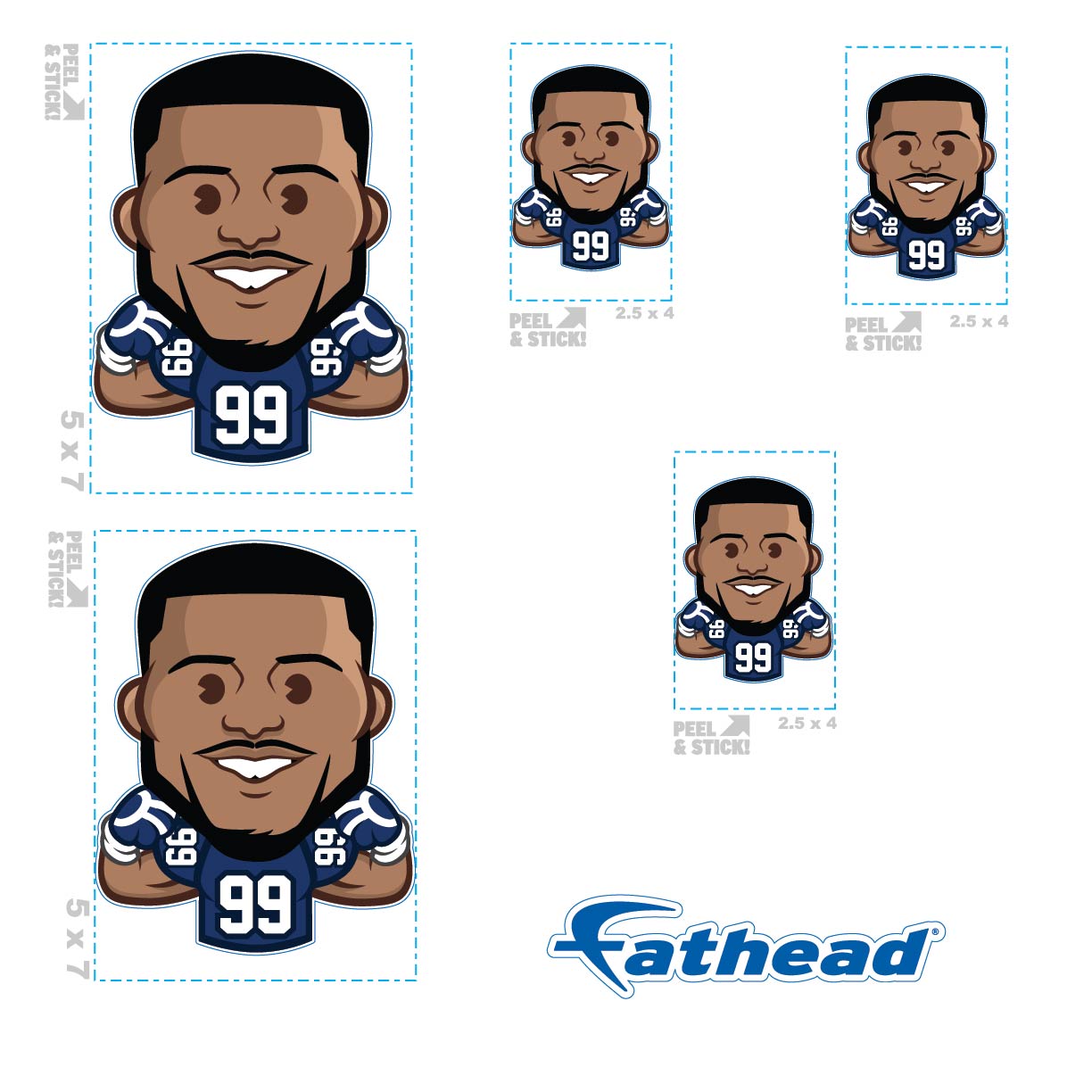 Aaron Donald - 5 Emoji Minis (Mixed Sizes) - Official NFLPA - Los Angeles Rams - Reusable Vinyl Decals