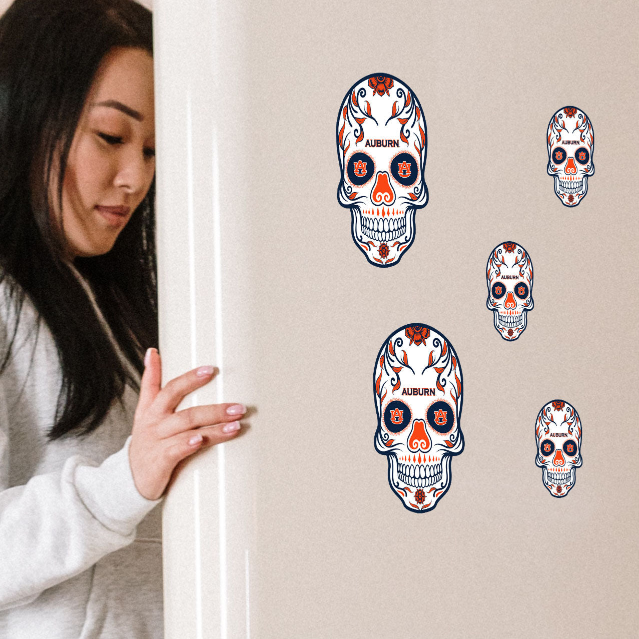 Auburn Tigers - 5 Sugar Skull Logo Minis (Mixed Sizes) - Official NCAA - Reusable Vinyl Decals