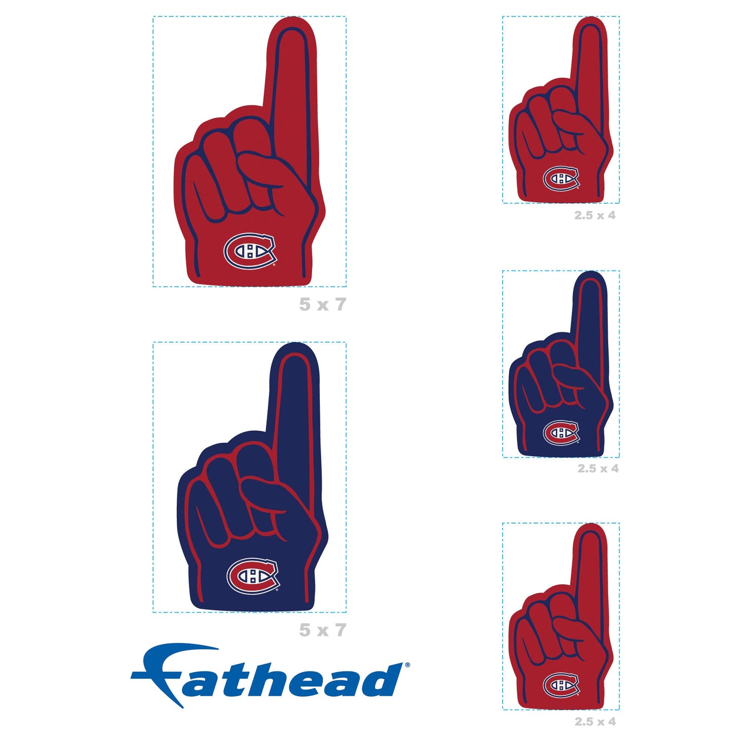 Montreal Canadiens - 4 Foam Finger Minis (Mixed Sizes) - Official NHL - Reusable Vinyl Decals