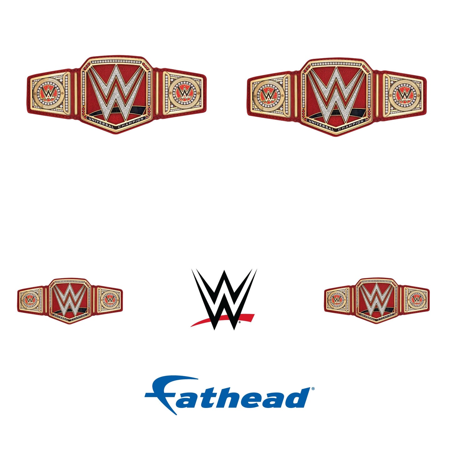 Red Universal Title - 5 Logo Minis (Mixed Sizes) - Official WWE - Reusable Vinyl Decals