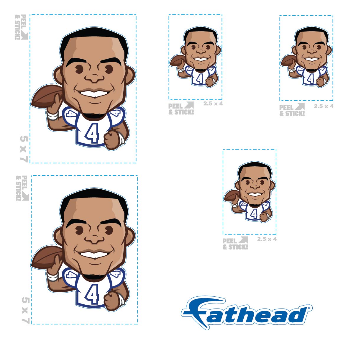 Dak Prescott - 5 Emoji Minis (Mixed Sizes) - Official NFLPA - Dallas Cowboys - Reusable Vinyl Decals
